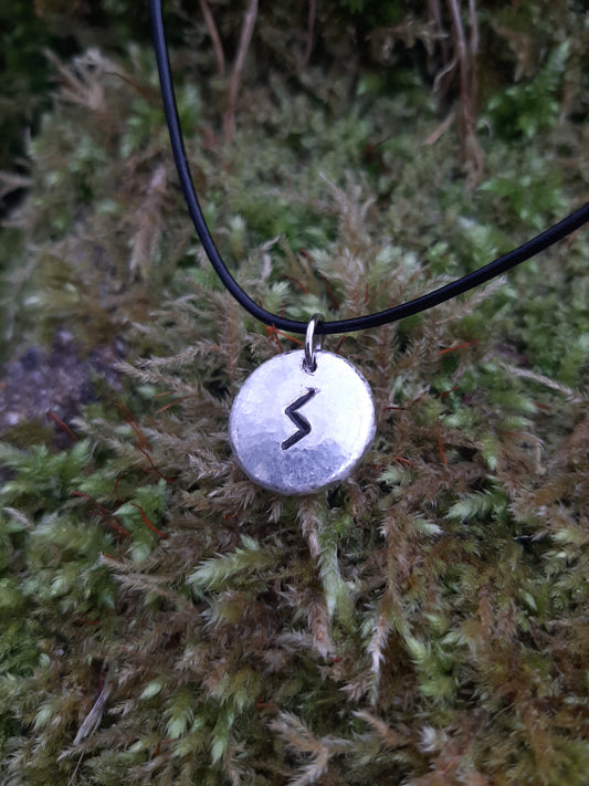 Viking Rune Necklace - Cast and Hammered Pewter - Sowilo Rune - Sun Rune - Success Rune | Viking Necklace