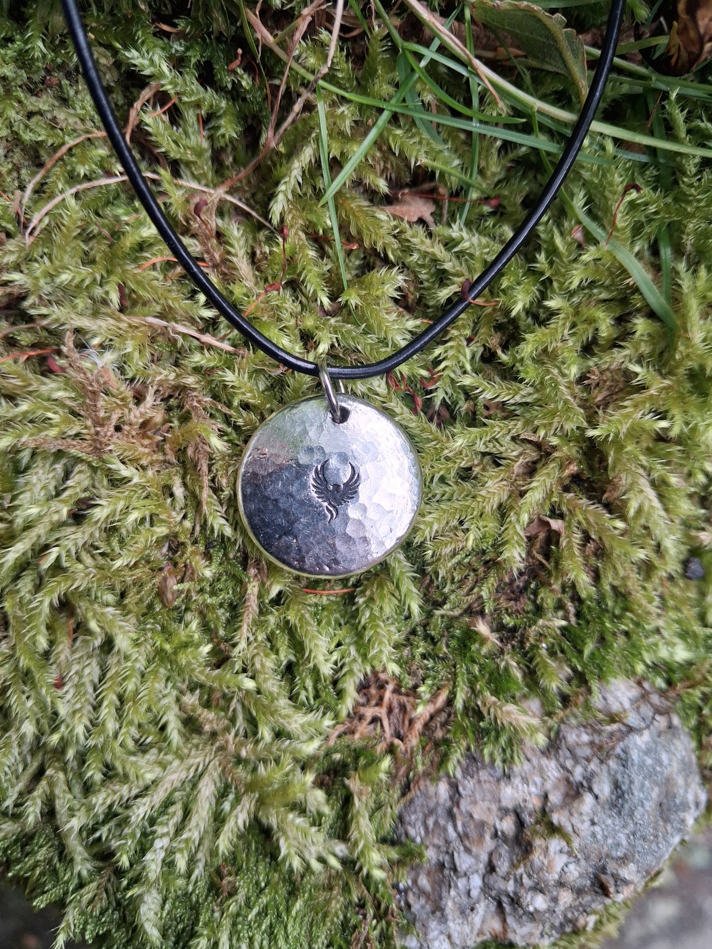Phoenix Pendant Necklace - Cast and Hammered Pewter
