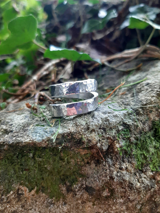 Women's rustic wrap ring | Cast and hammered pewter | Wrap ring