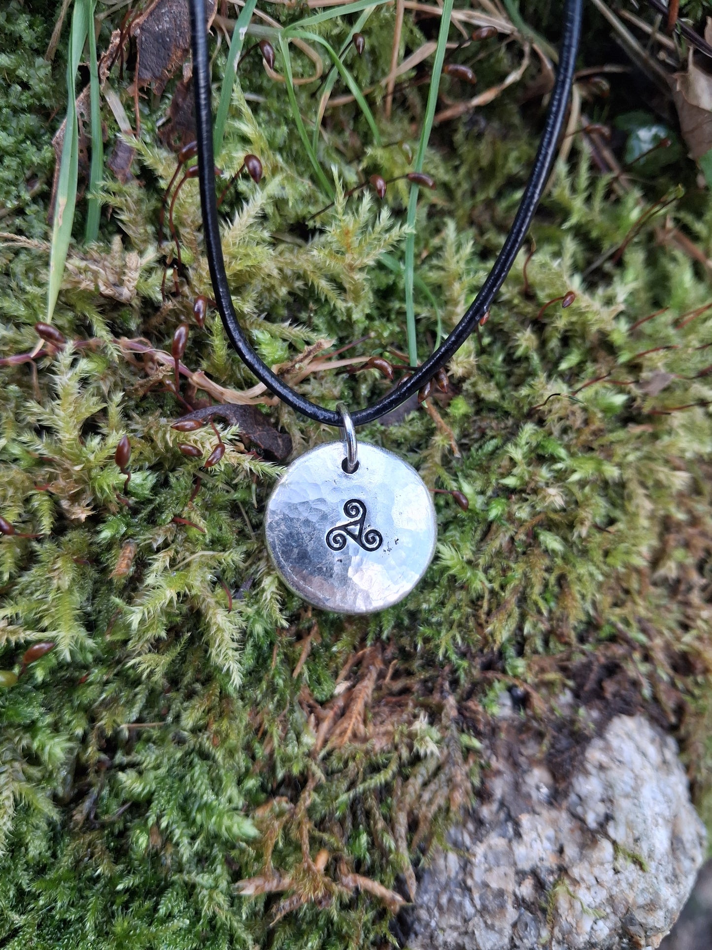 Celtic Triskelion Spiral Necklace - Cast and Hammered Pewter