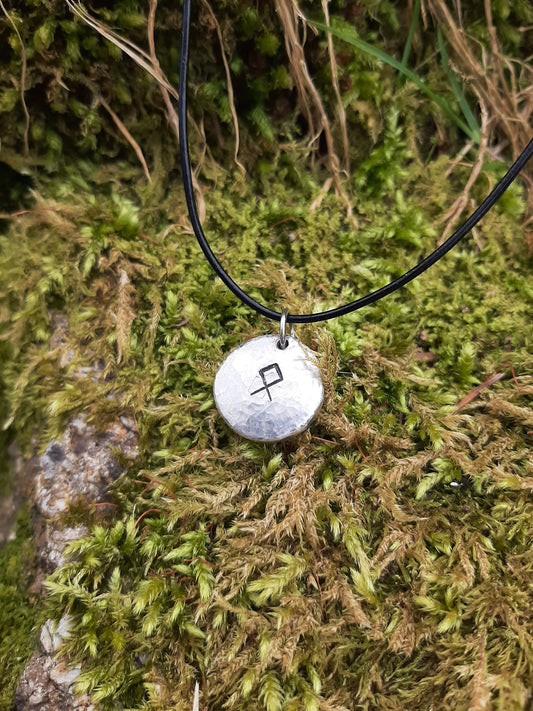 Viking Rune Necklace - Cast and Hammered Pewter - Othala/Odal Rune - Home Rune | Viking Necklace