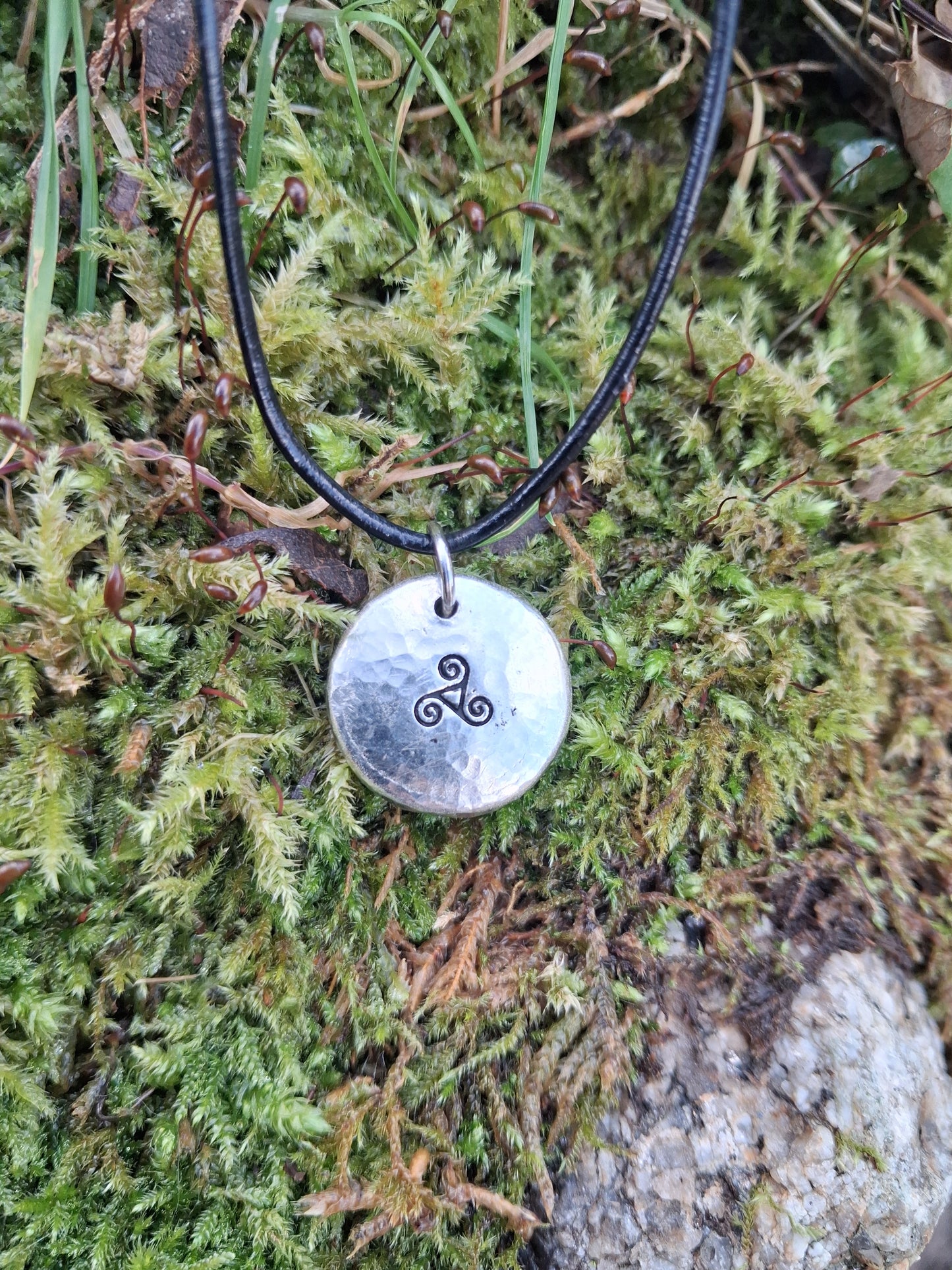 Celtic Triskelion Spiral Necklace - Cast and Hammered Pewter