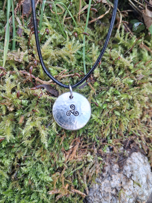 Celtic Triskelion Spiral Necklace - Cast and Hammered Pewter