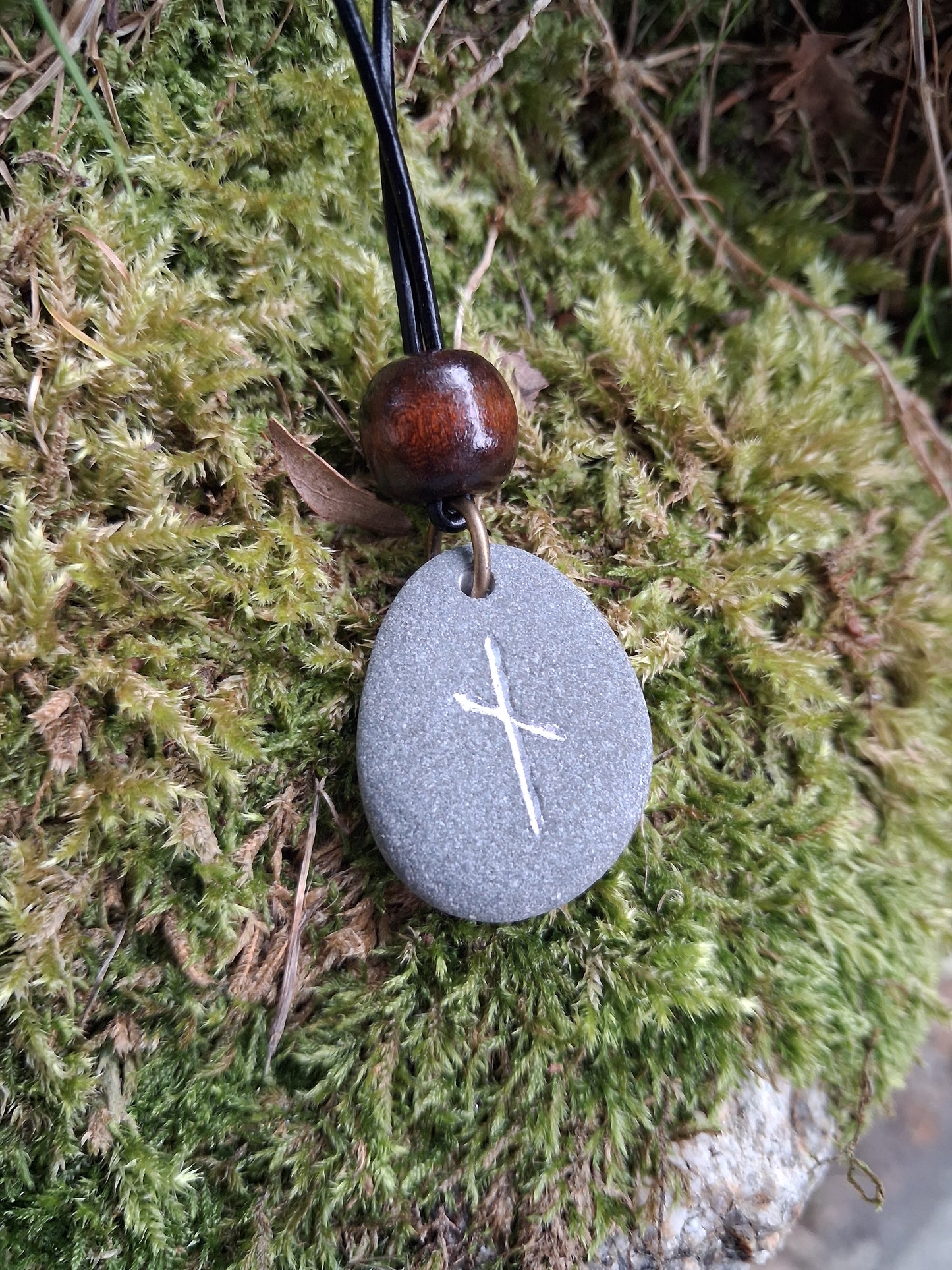 Carved Hardship Rune Stone Necklace - Nauthiz - Hardship - Viking Jewellery | Viking Necklace