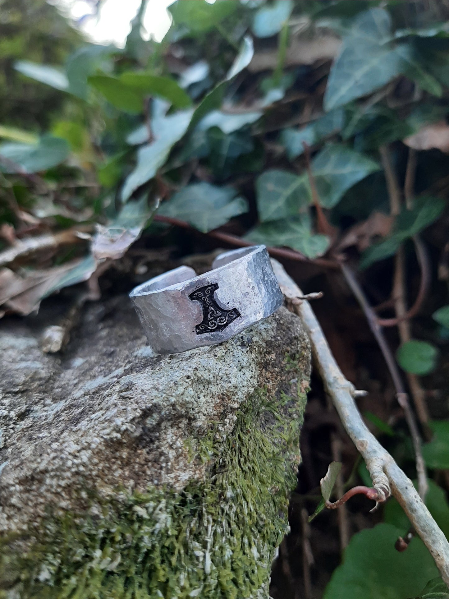 Thor's Hammer Mjölnir Ring | Cast and hammered pewter | Open ring
