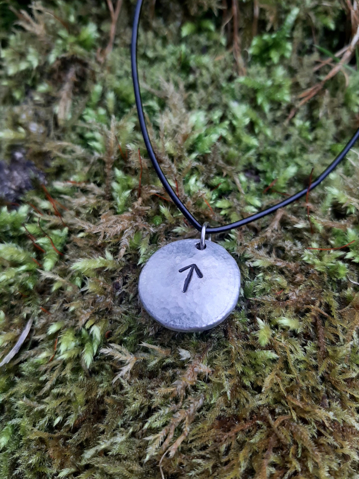 Viking Rune Necklace - Cast and Hammered Pewter - Tiwaz Rune - Warrior Rune | Viking Necklace
