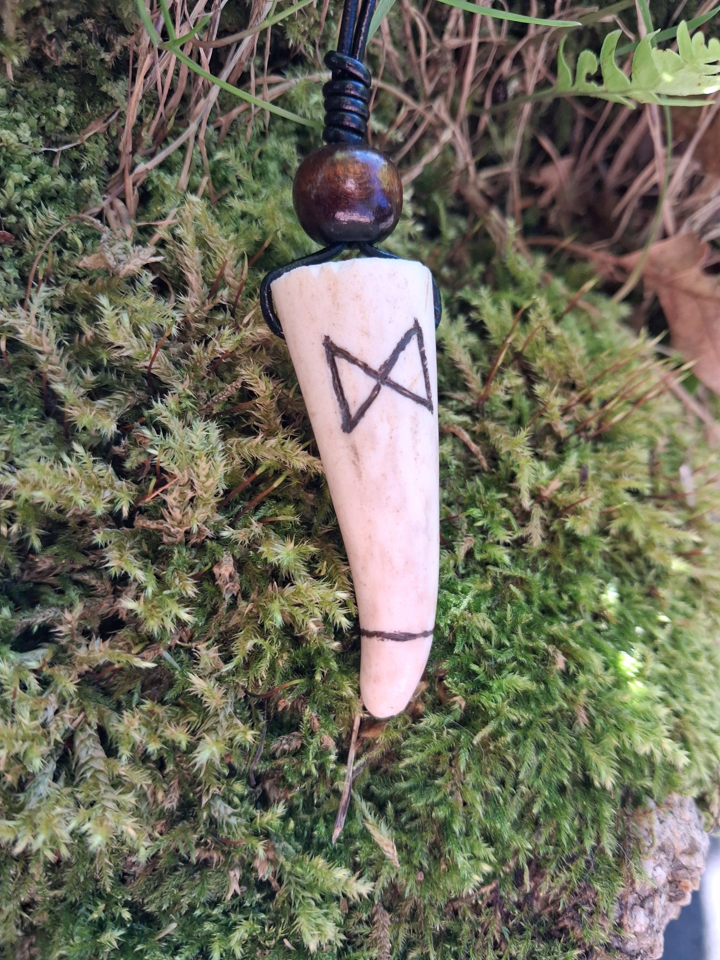 Carved Antler Dagaz Dawn Rune Pendant Necklace | Viking Necklace