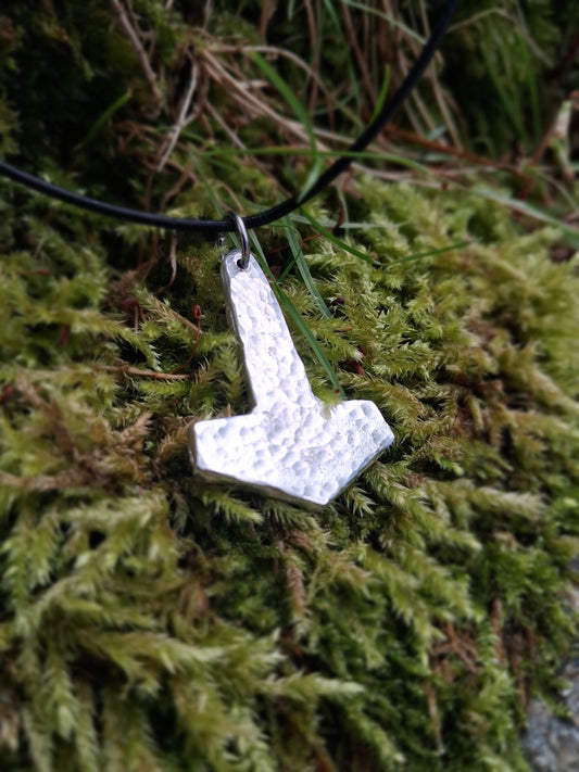 Thors Hammer Pendant |  Mjolnir Pendant Necklace - Cast and Hammered Pewter | Viking Necklace