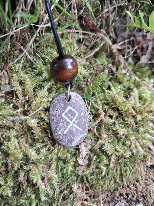 Carved Home Rune Stone Necklace - Othala - Home, Plenty - Viking Jewellery | Viking Necklace
