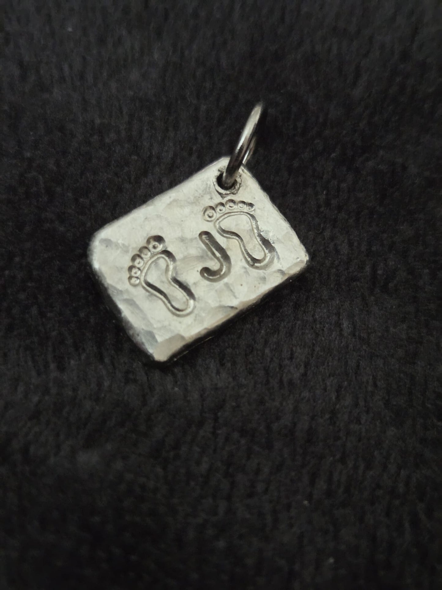 Personalised Baby Feet Initial Pendant Charm Necklace - Cast and Hammered Pewter - Baby shower gift
