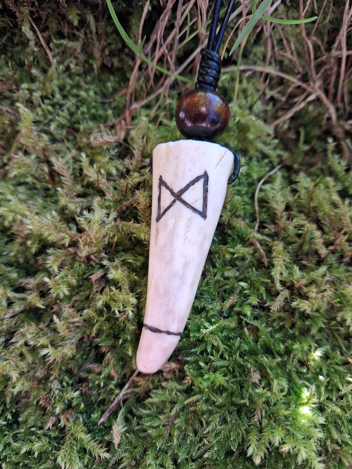 Carved Antler Dagaz Dawn Rune Pendant Necklace | Viking Necklace