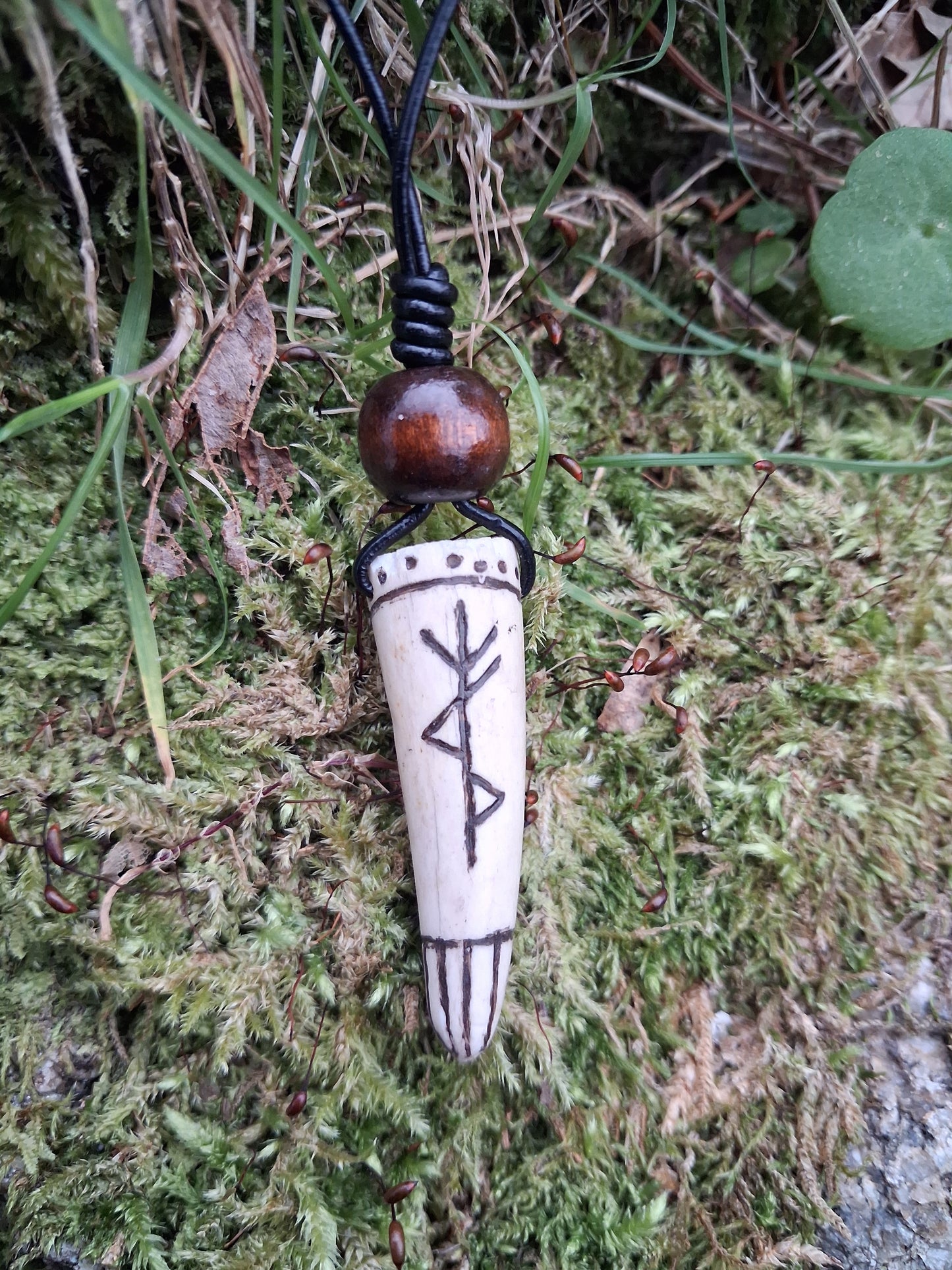 Carved Antler Bind Rune Pendant Necklace | Viking Necklace