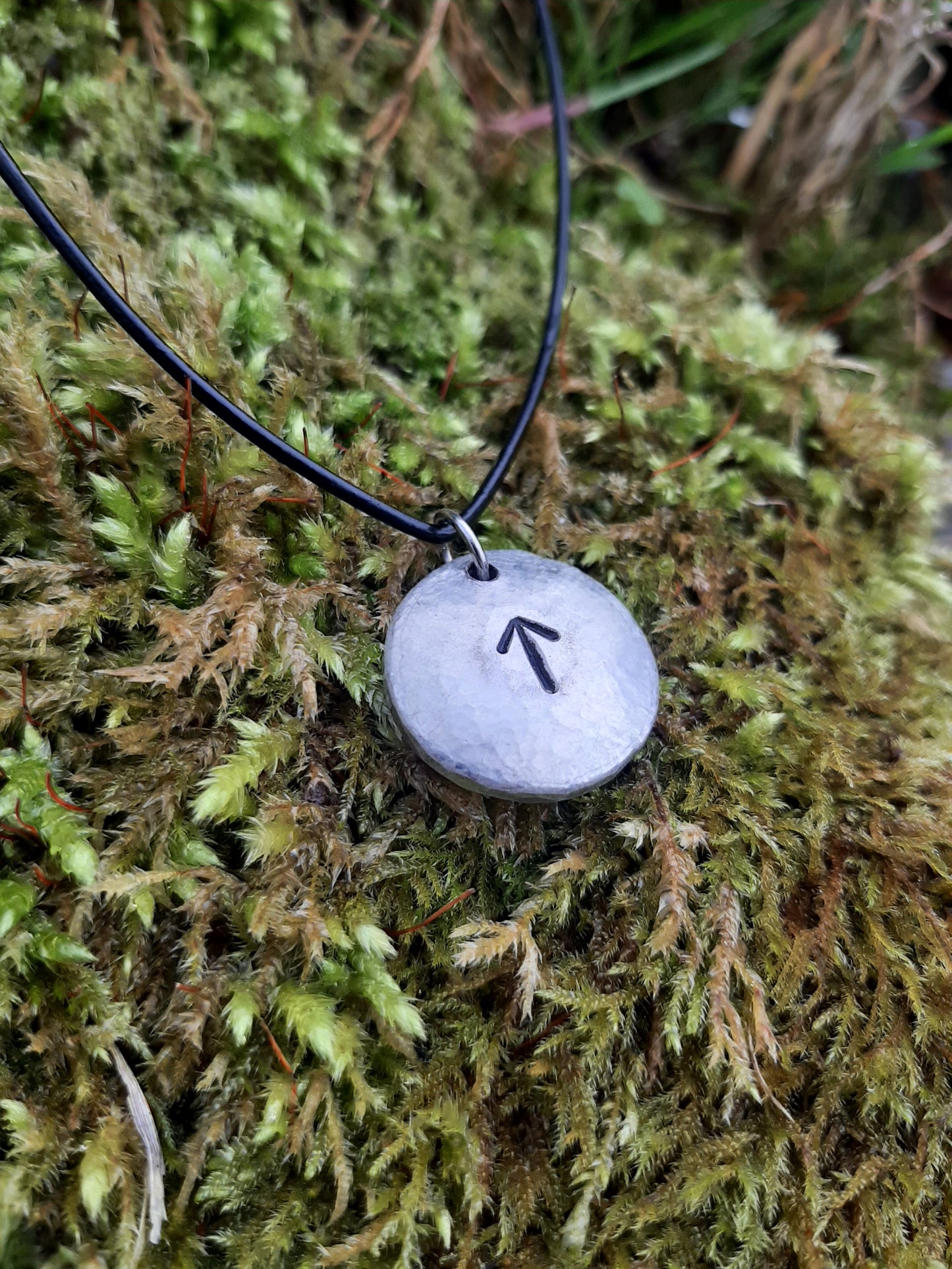 Viking Rune Necklace - Cast and Hammered Pewter - Tiwaz Rune - Warrior Rune | Viking Necklace