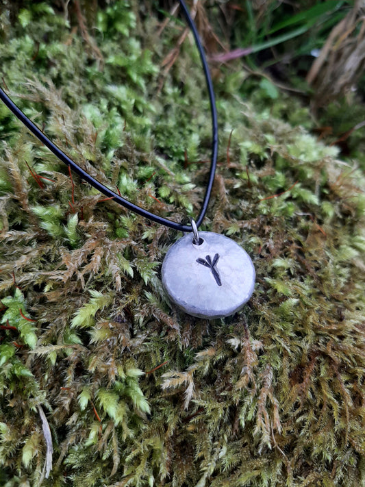 Viking Rune Necklace - Cast and Hammered Pewter - Algiz Rune - Protection Rune | Viking Necklace