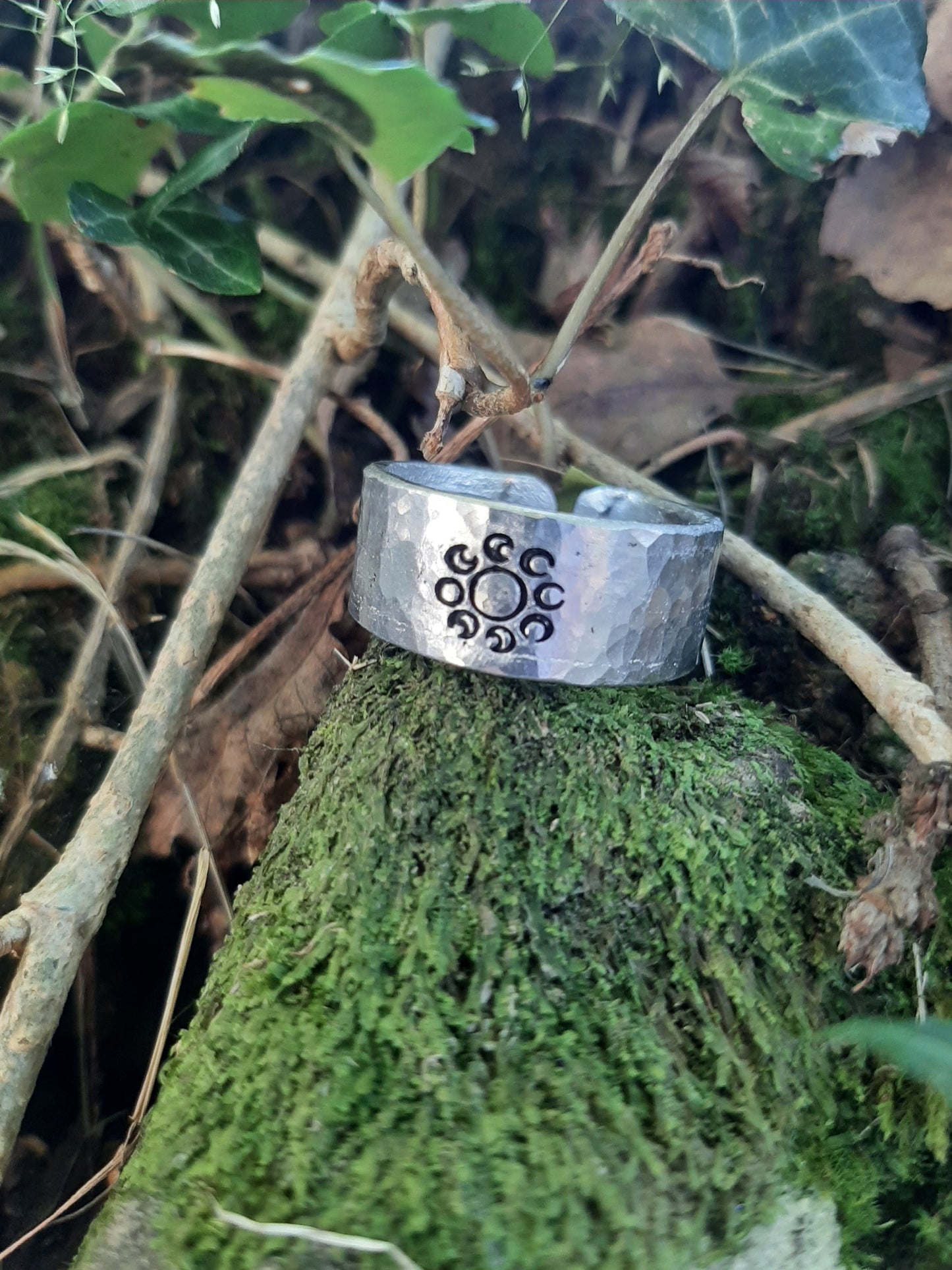 Moon Phase Ring | Cast and hammered pewter | Open ring