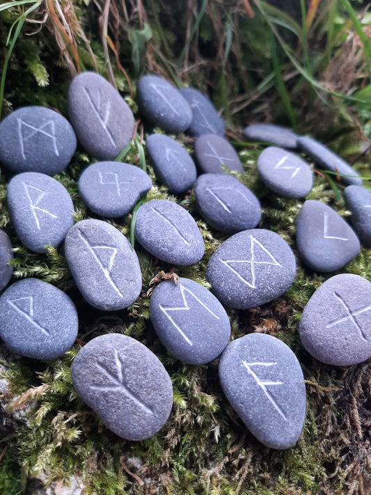 Carved Stone Rune Set - Rune casting, pagan, wiccan, magic, viking, norse