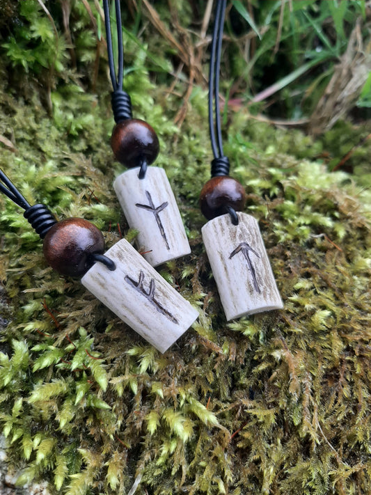 Carved Antler Rune Pendant Necklace | Viking Necklace