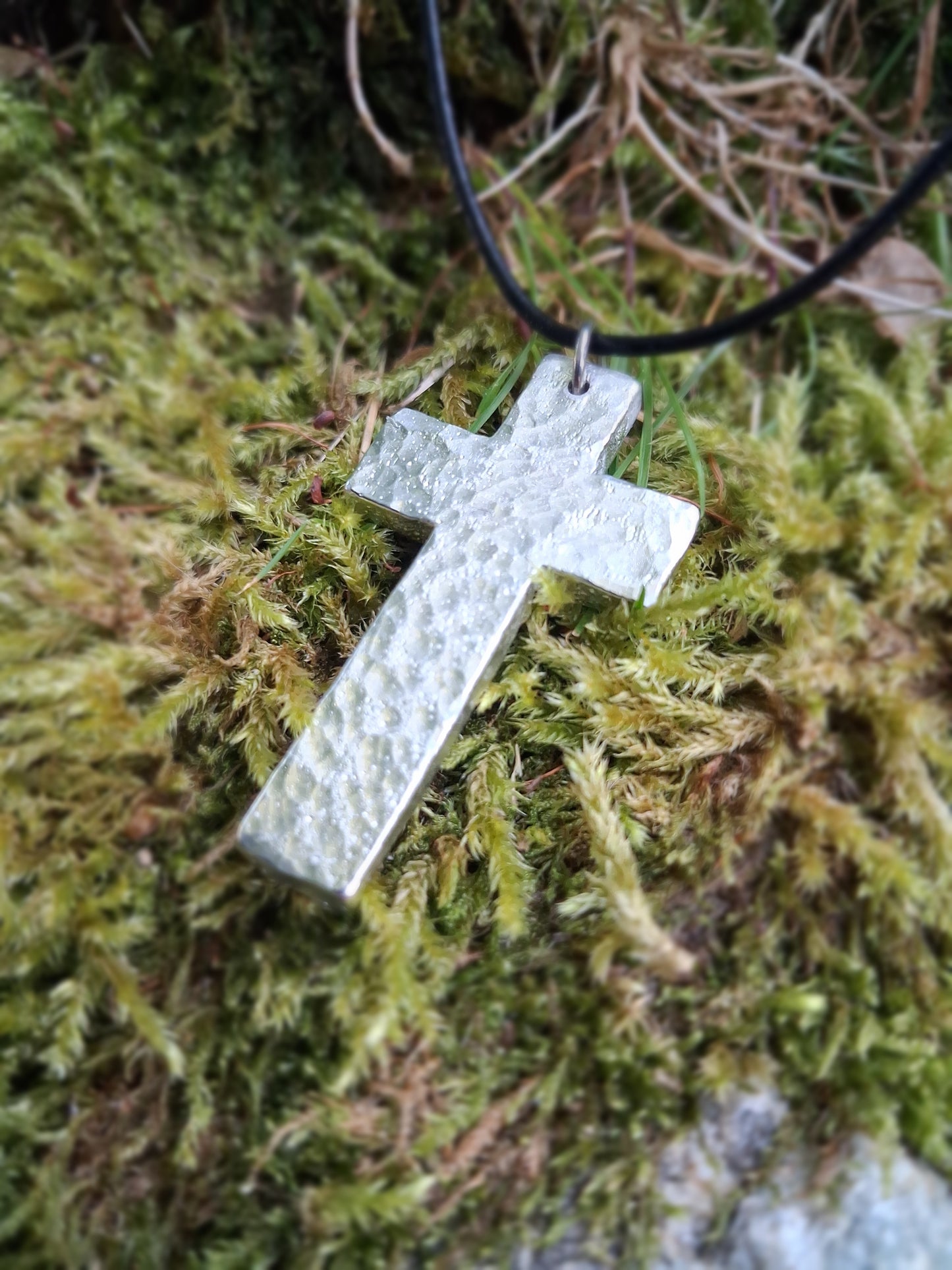 Christian Cross Necklace - Chunky, Rustic- Solid