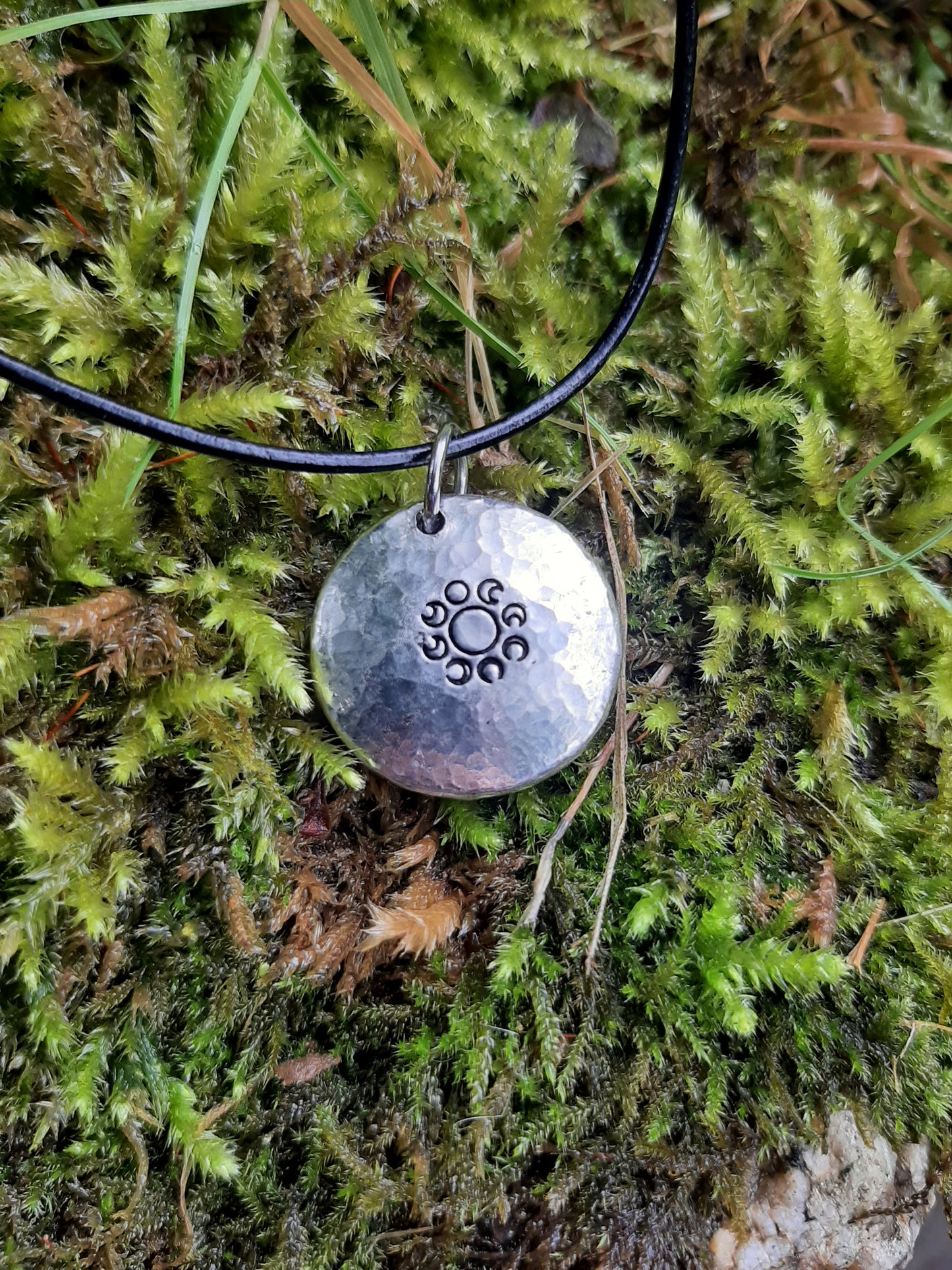 Moon Phase Pendant Necklace -| Lunar Cycle Pendant - Cast and Hammered Pewter