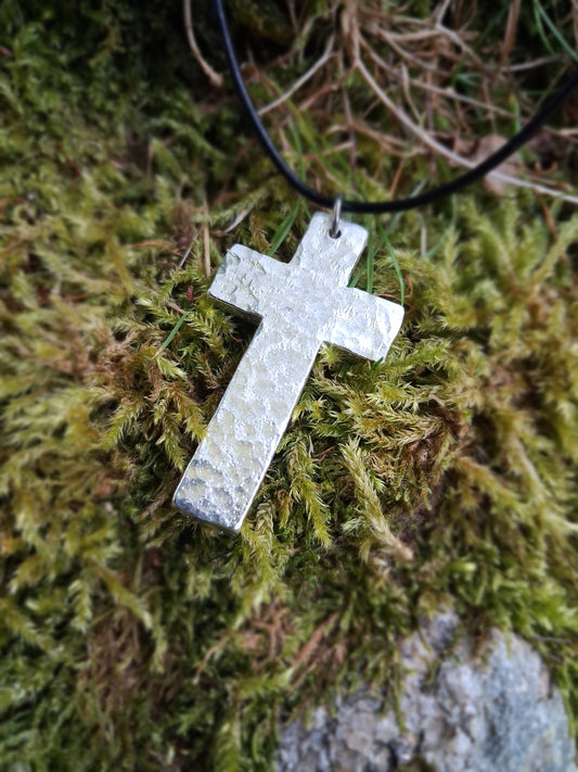 Christian Cross Necklace - Chunky, Rustic- Solid