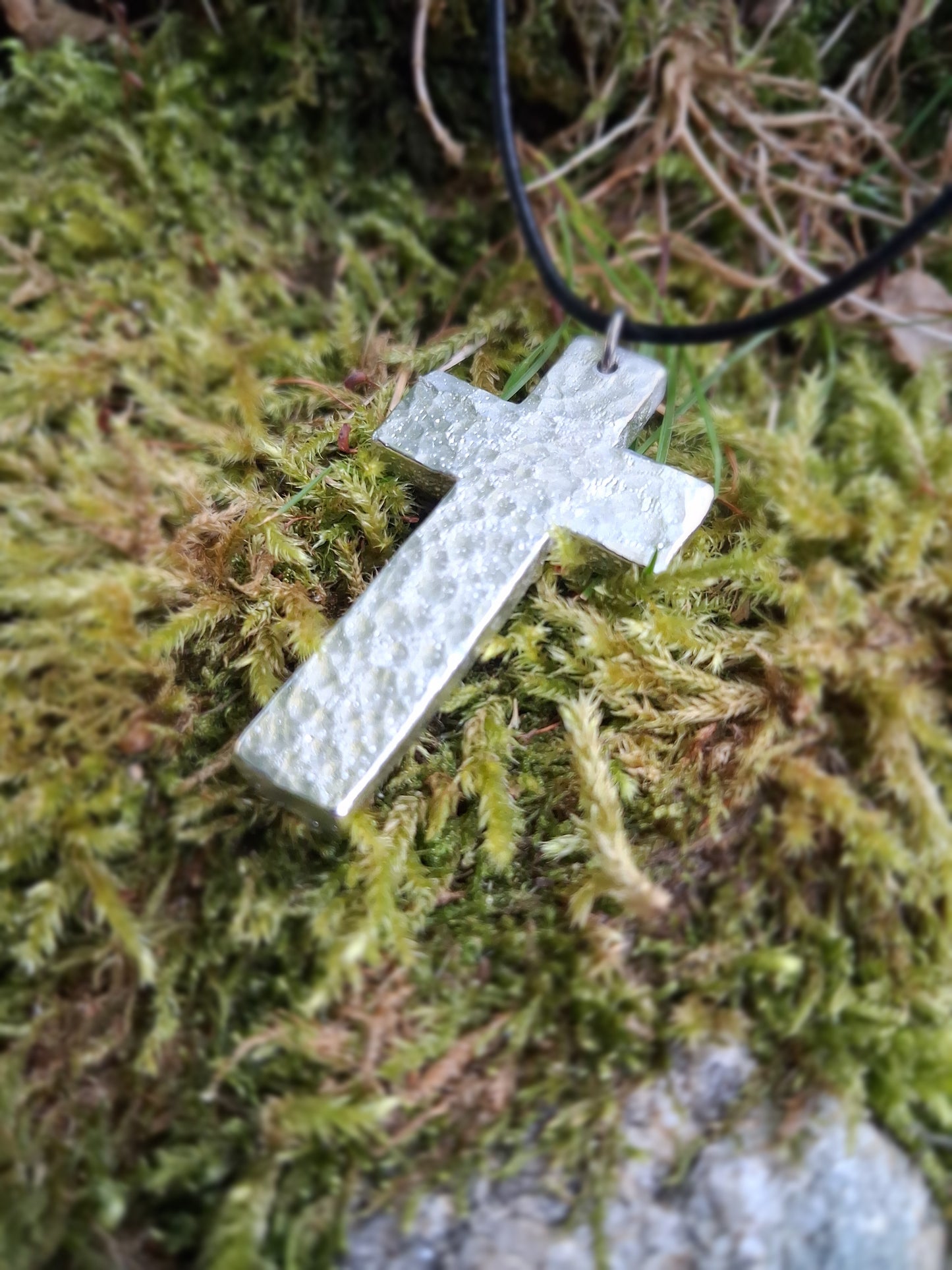 Christian Cross Necklace - Chunky, Rustic- Solid