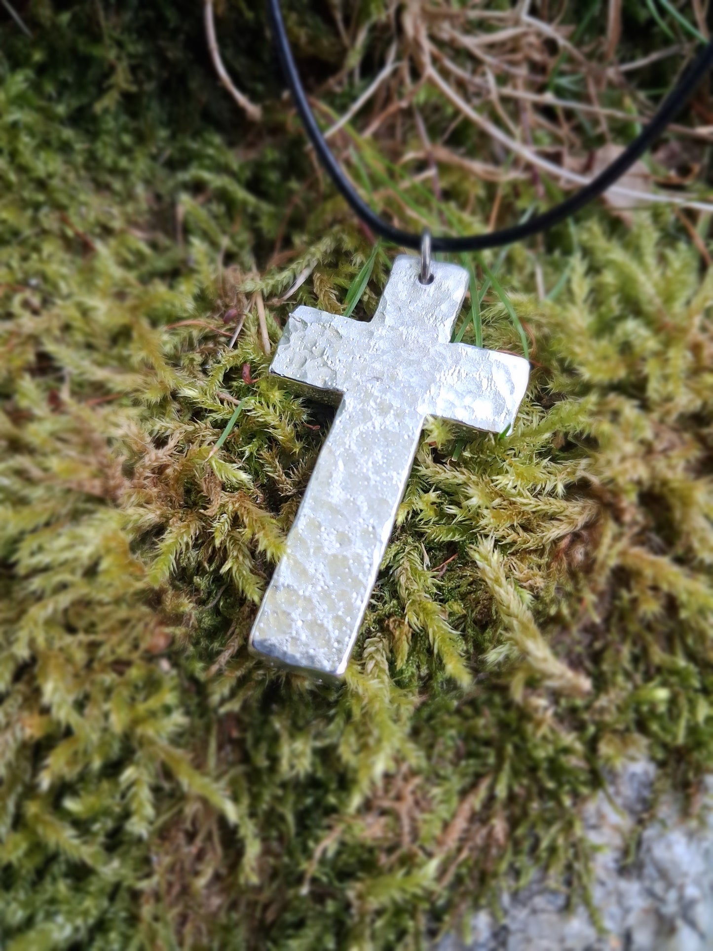 Christian Cross Necklace - Chunky, Rustic- Solid