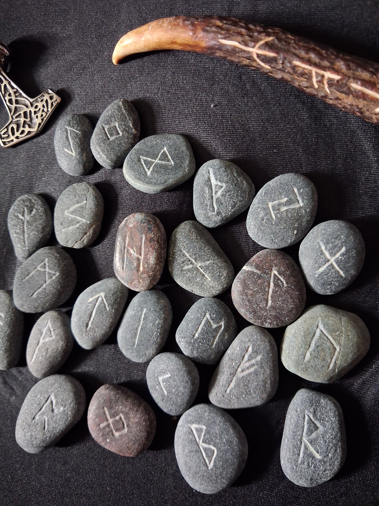 Carved Stone Rune Set - Rune casting, pagan, wiccan, magic, viking, norse