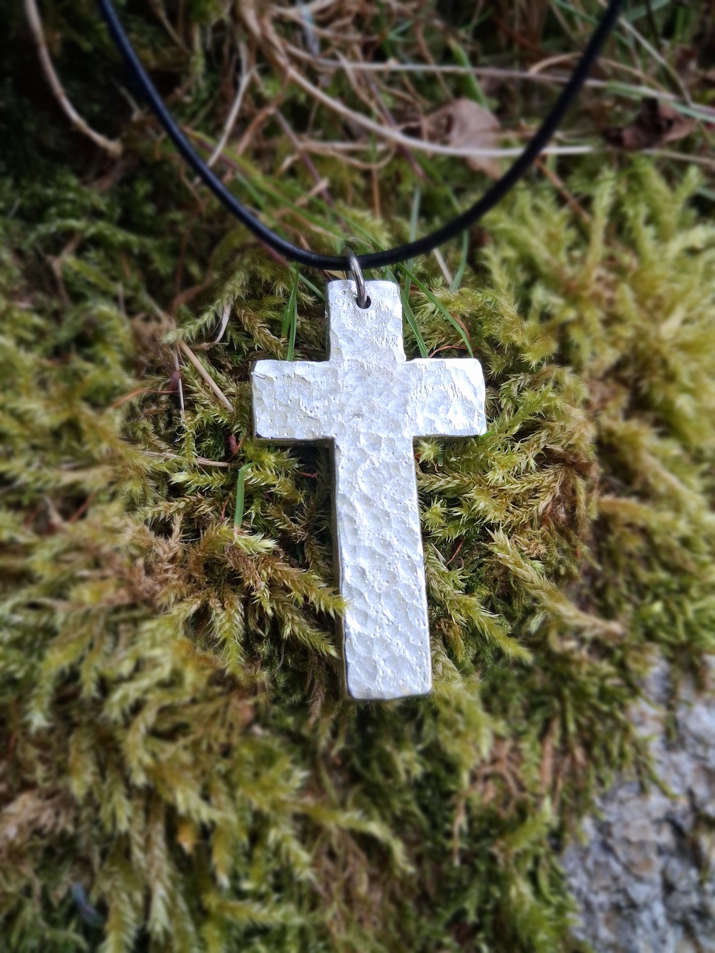 Christian Cross Necklace - Chunky, Rustic- Solid
