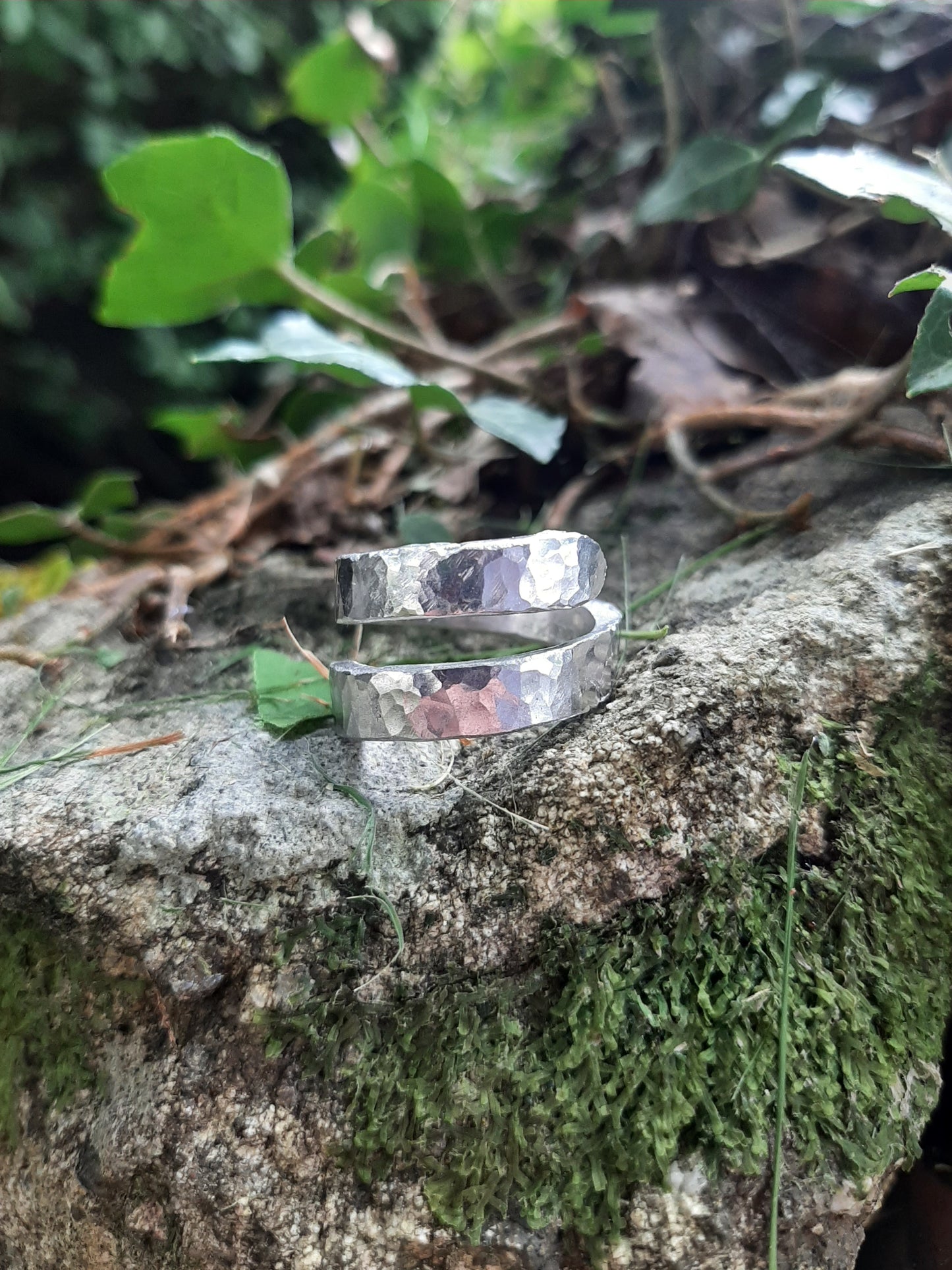 Women's rustic wrap ring | Cast and hammered pewter | Wrap ring