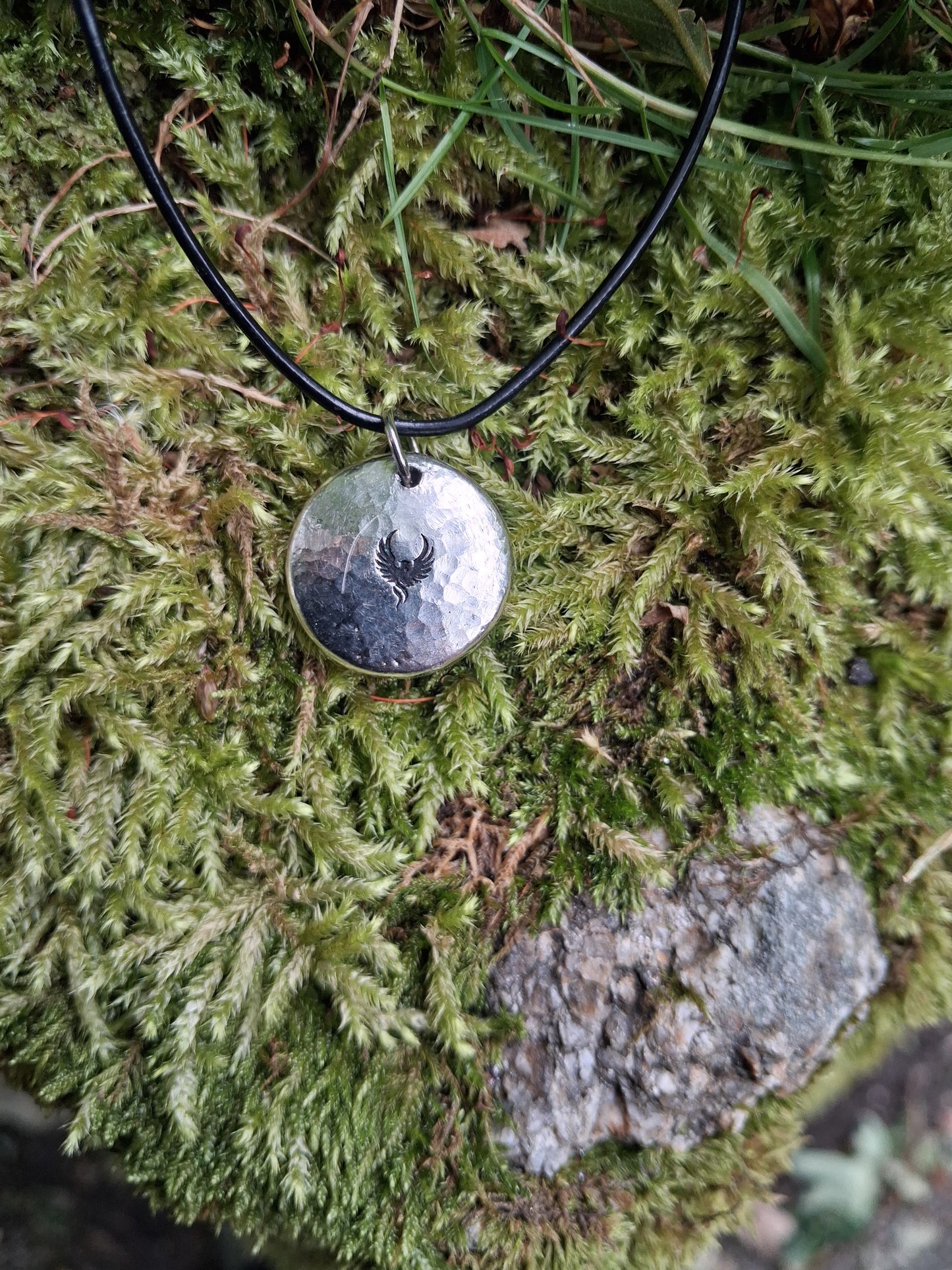 Phoenix Pendant Necklace - Cast and Hammered Pewter