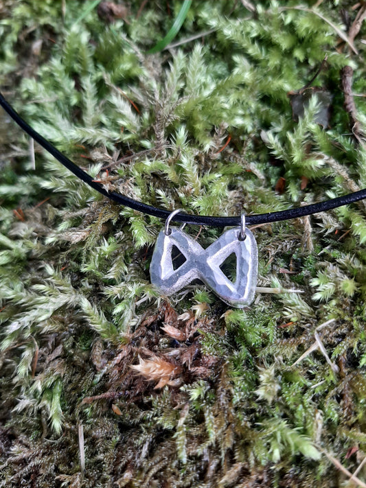 Viking Rune Necklace - Cast and Hammered Pewter - Dagaz Rune - Awakening Rune | Viking Necklace