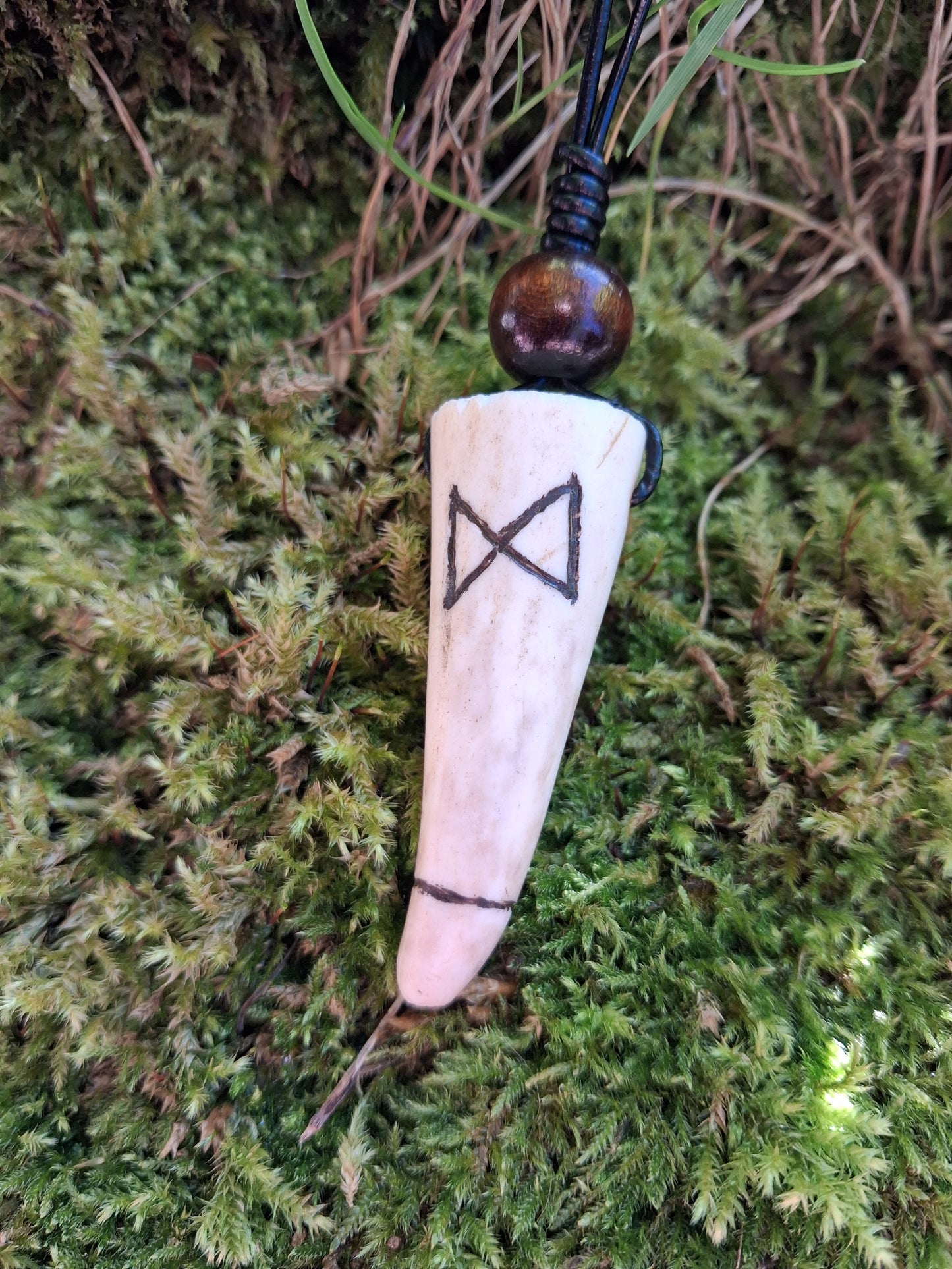 Carved Antler Dagaz Dawn Rune Pendant Necklace | Viking Necklace