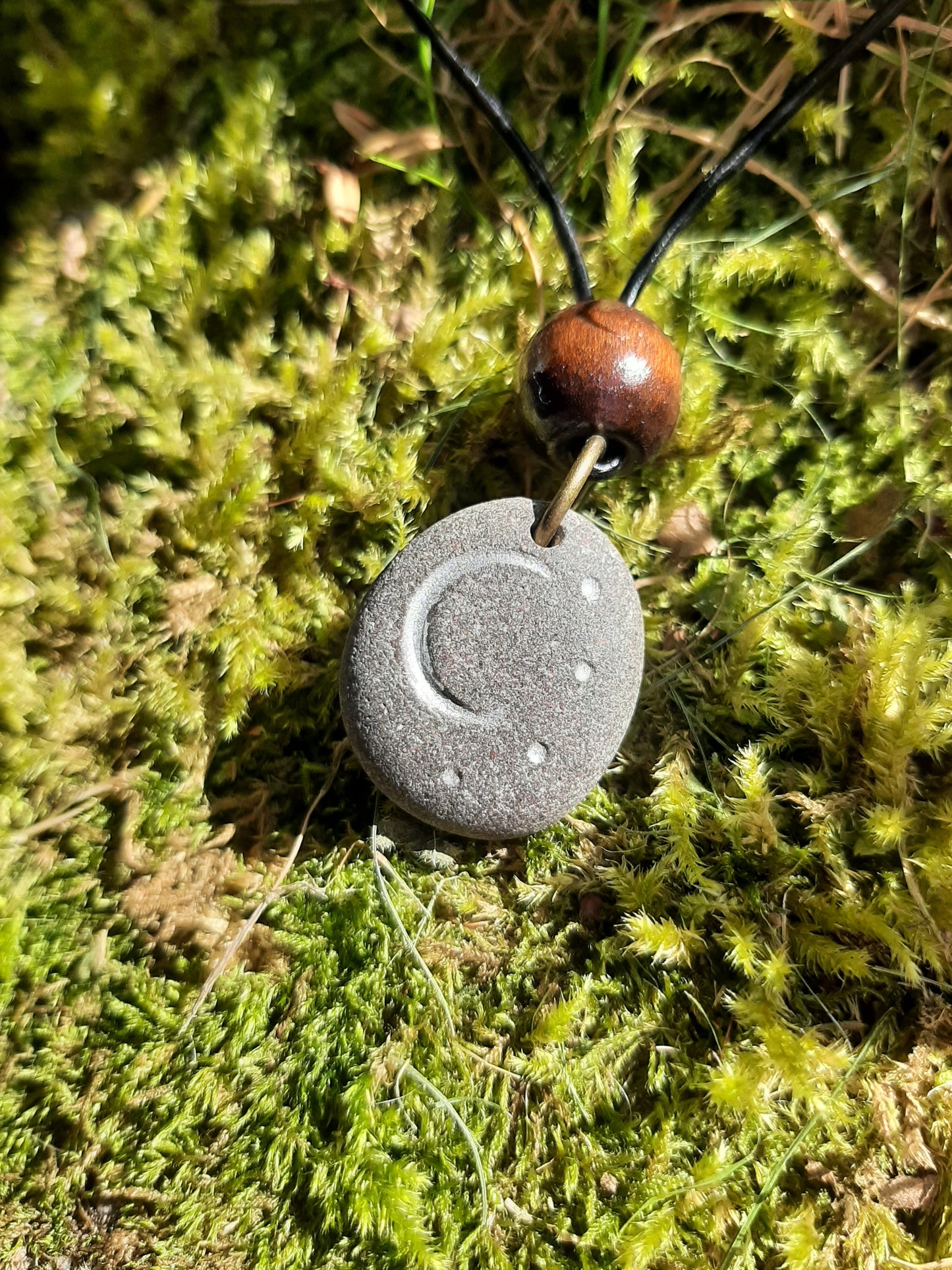 Carved Stone Necklace - Moon and Stars
