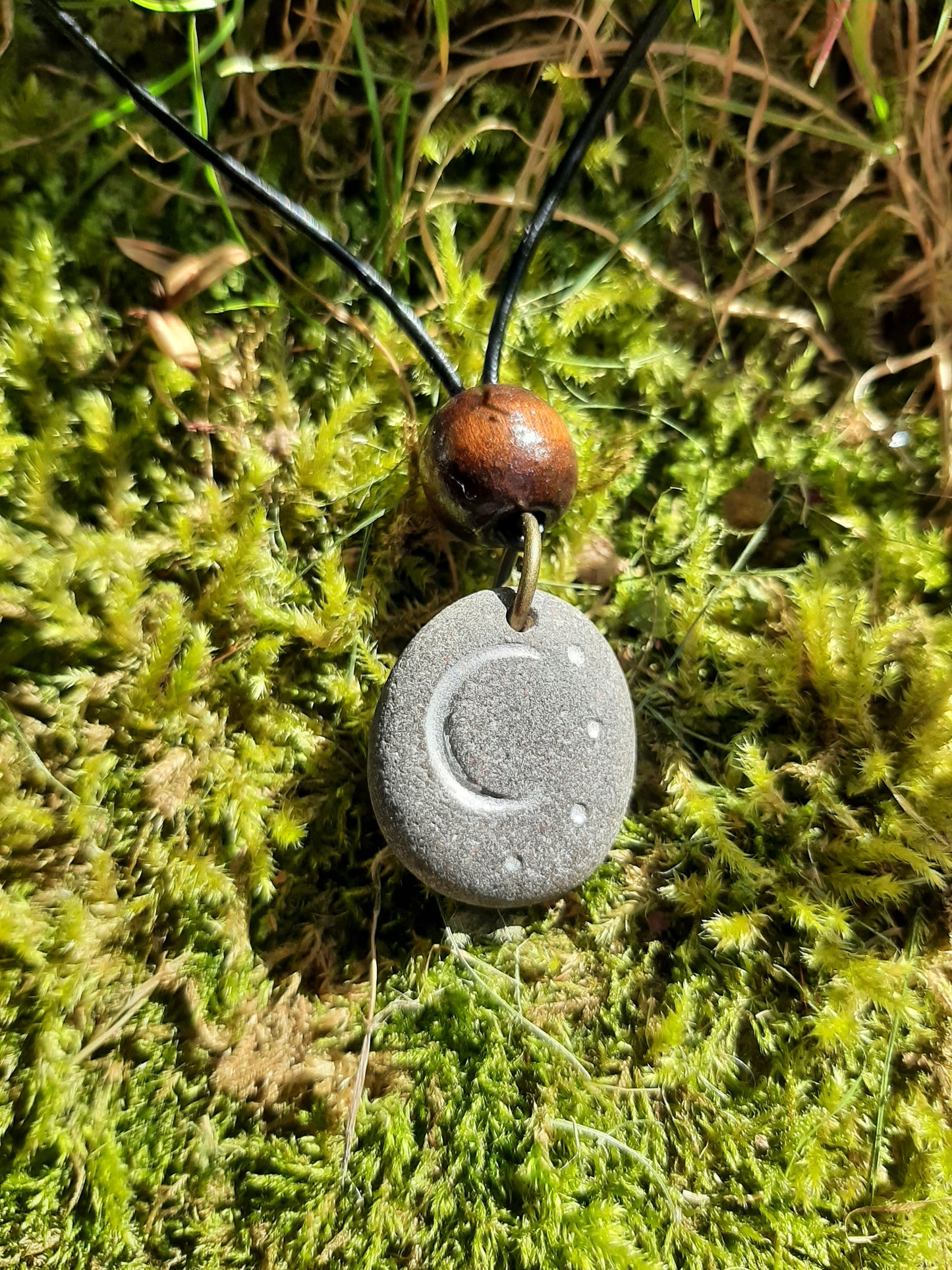 Carved Stone Necklace - Moon and Stars