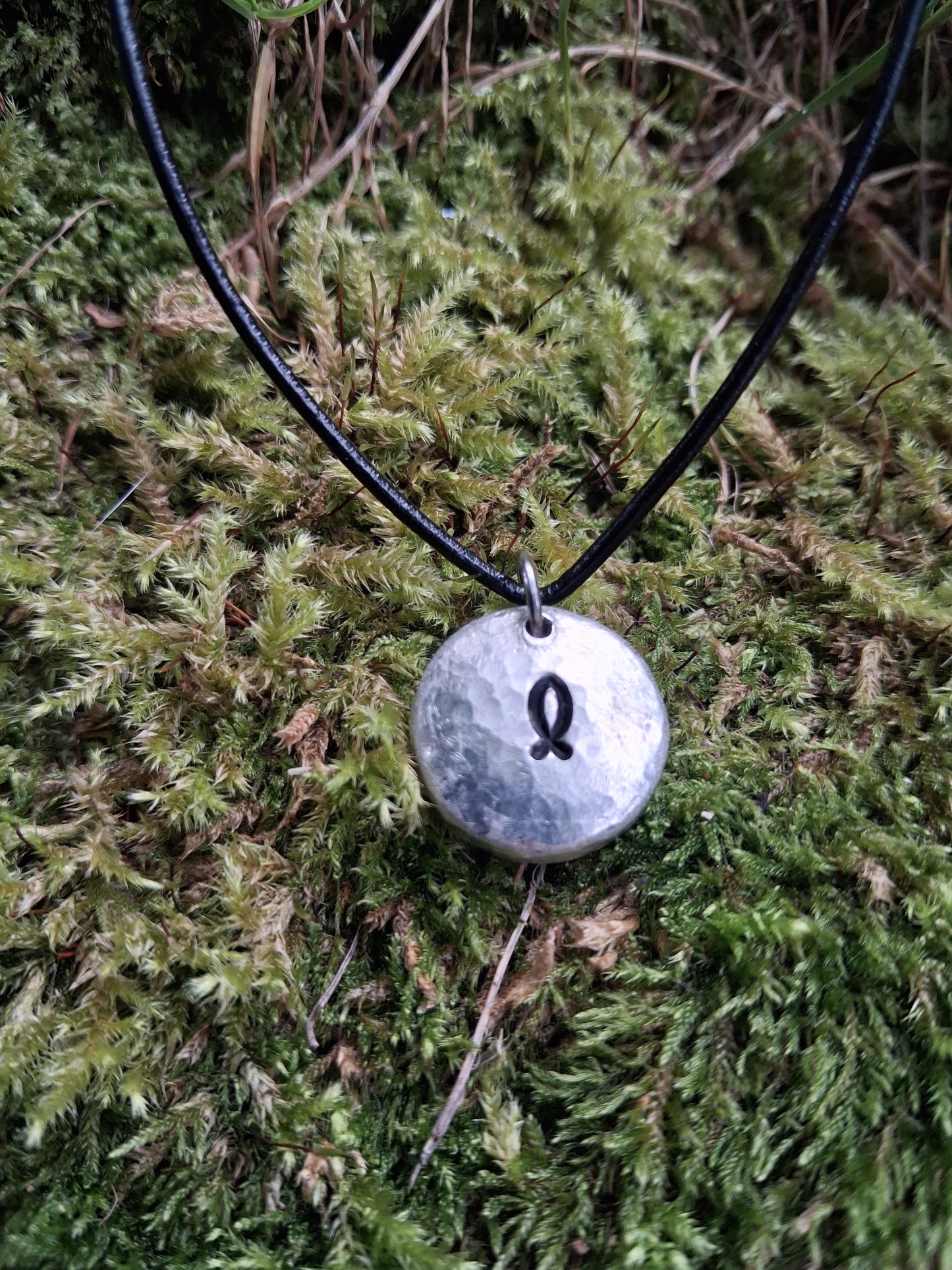 Jesus Fish Necklace - Cast and Hammered Pewter - Ichthys - Christian