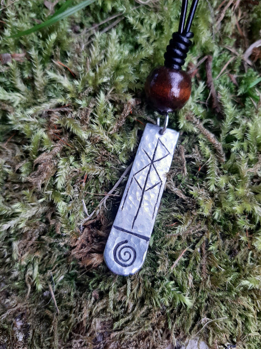 Viking Bind Rune Necklace - Cast and Hammered Pewter - Personlised Rune Necklace