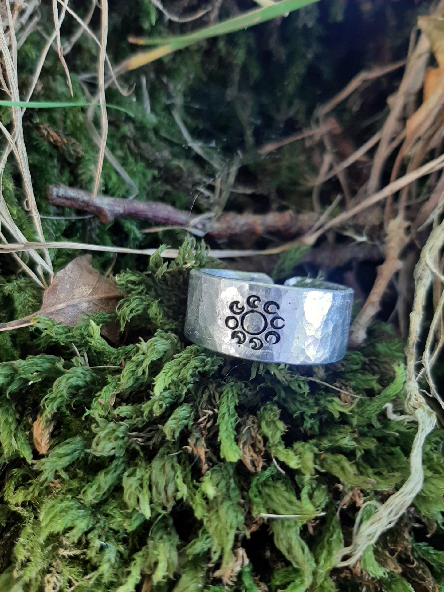 Moon Phase Ring | Cast and hammered pewter | Open ring