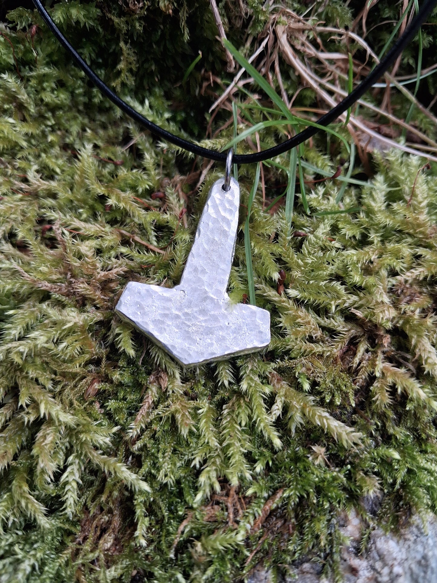 Thors Hammer Pendant |  Mjolnir Pendant Necklace - Cast and Hammered Pewter | Viking Necklace