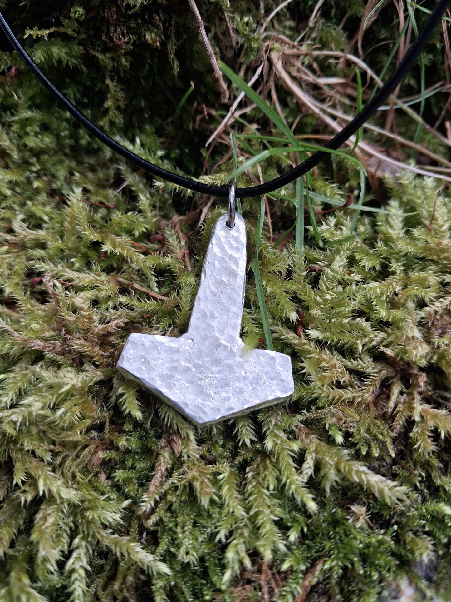 Thors Hammer Pendant |  Mjolnir Pendant Necklace - Cast and Hammered Pewter | Viking Necklace