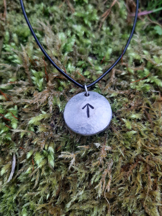 Viking Rune Necklace - Cast and Hammered Pewter - Tiwaz Rune - Warrior Rune | Viking Necklace