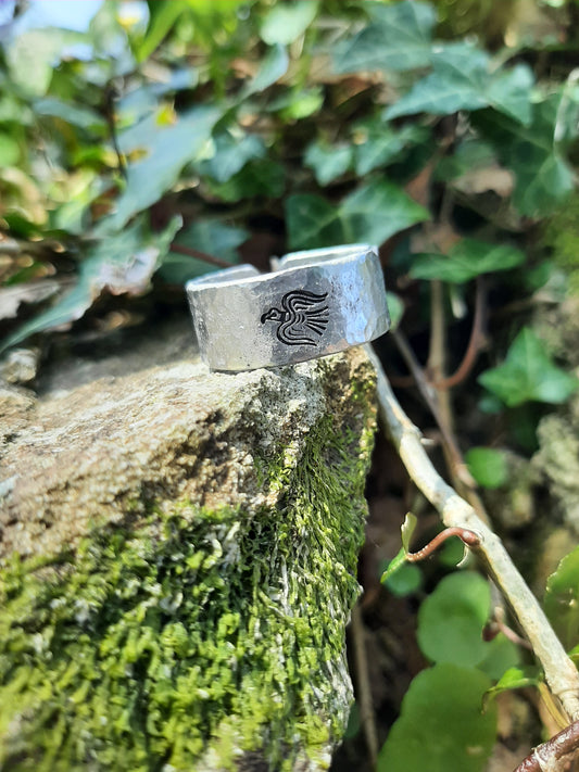 Huginn and Muninn Odin's Raven Ring | Morrigan's Crow | Cast and hammered pewter | Open ring