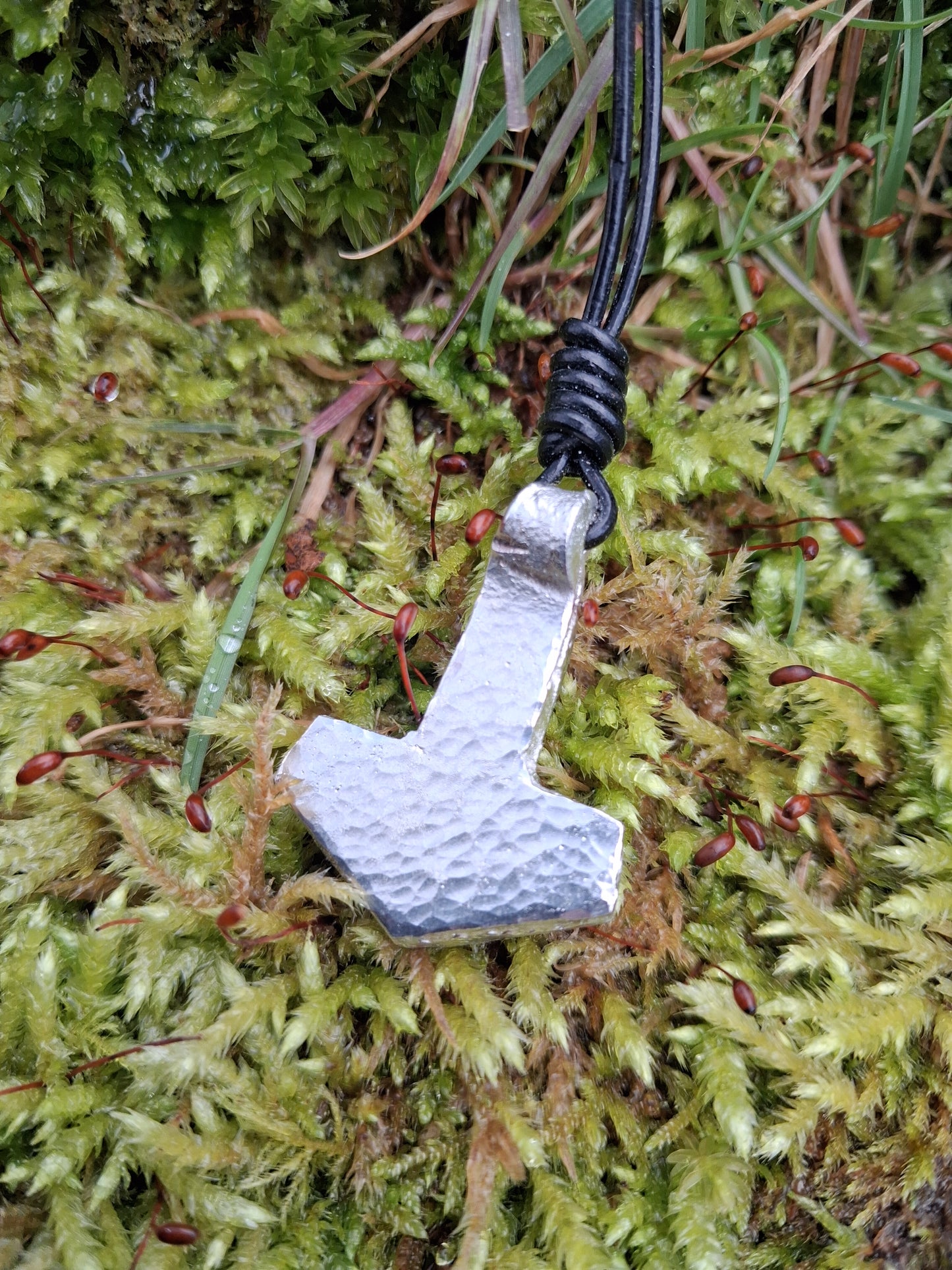 Thors Hammer Pendant |  Mjolnir Pendant Necklace - Cast and Hammered Pewter | Viking Necklace