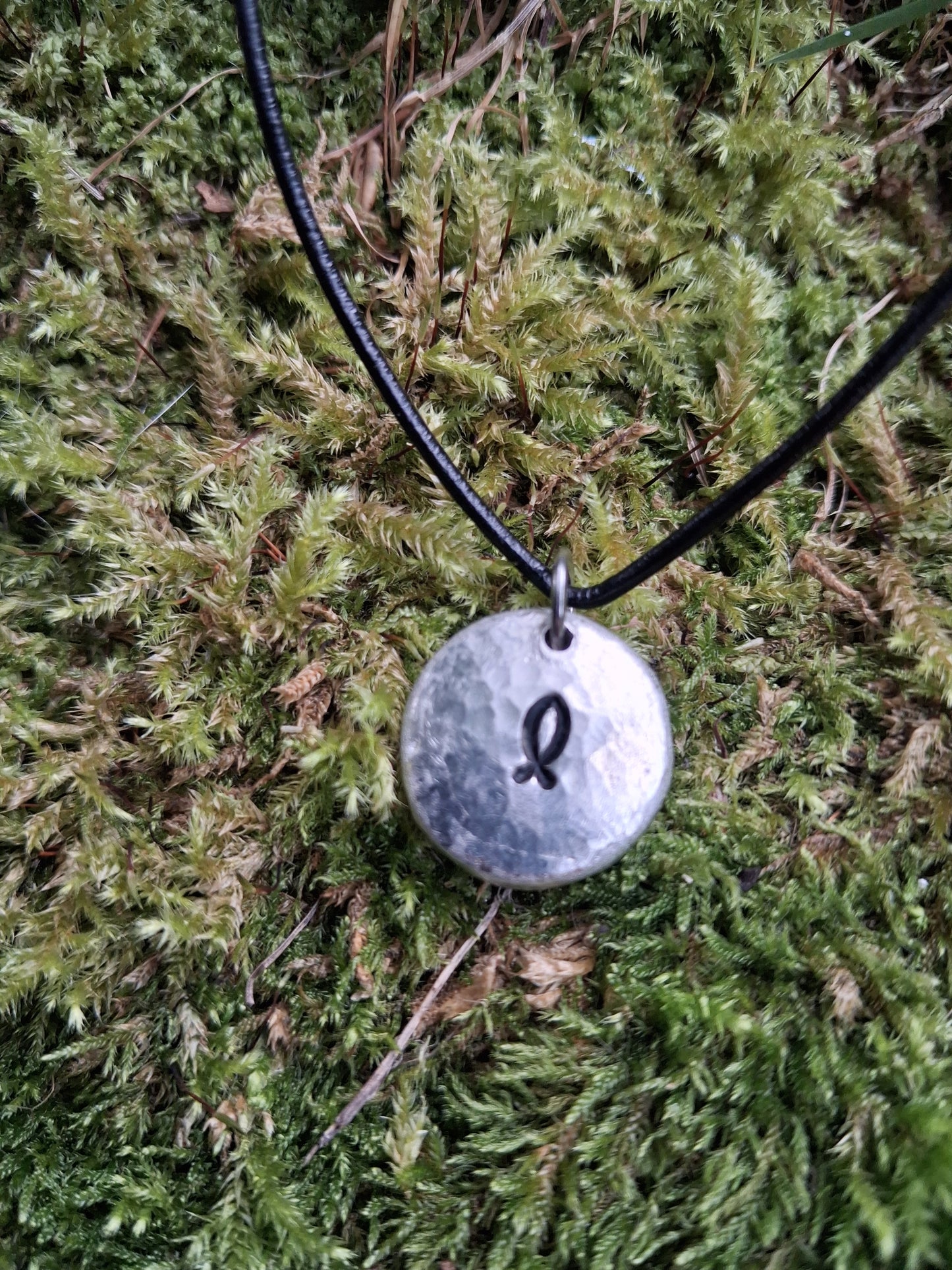 Jesus Fish Necklace - Cast and Hammered Pewter - Ichthys - Christian