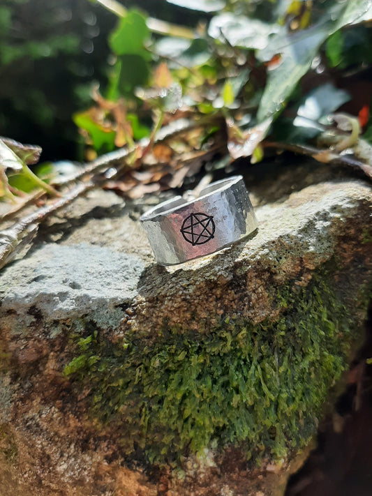 Pentagram Ring | Cast and hammered pewter | Open ring
