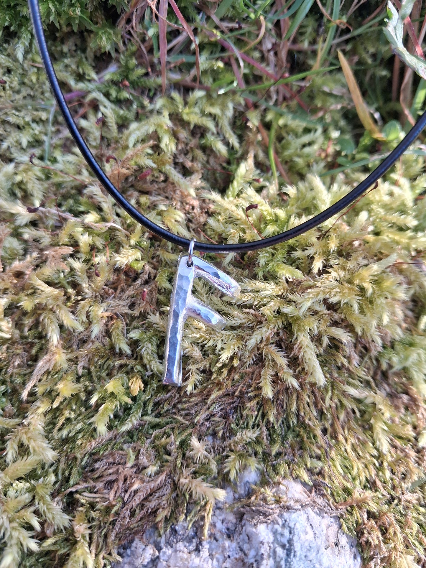 Viking Rune Necklace - Cast and Hammered Pewter - Ansuz Rune - Wisdom Rune | Viking Necklace