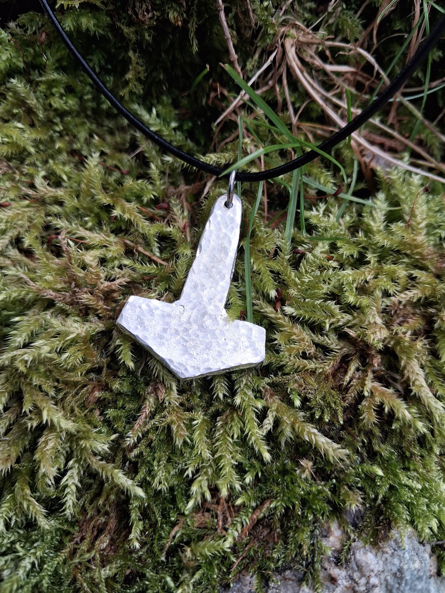 Thors Hammer Pendant |  Mjolnir Pendant Necklace - Cast and Hammered Pewter | Viking Necklace