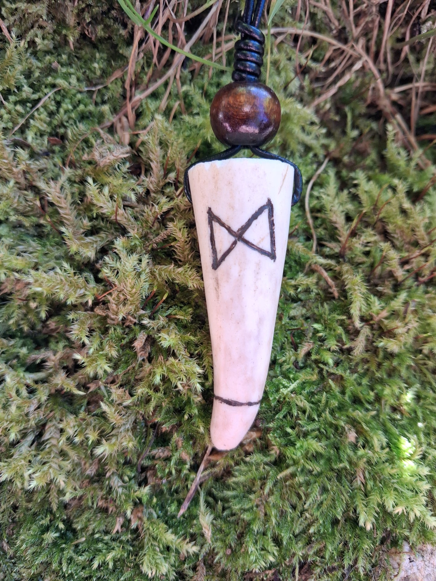 Carved Antler Dagaz Dawn Rune Pendant Necklace | Viking Necklace