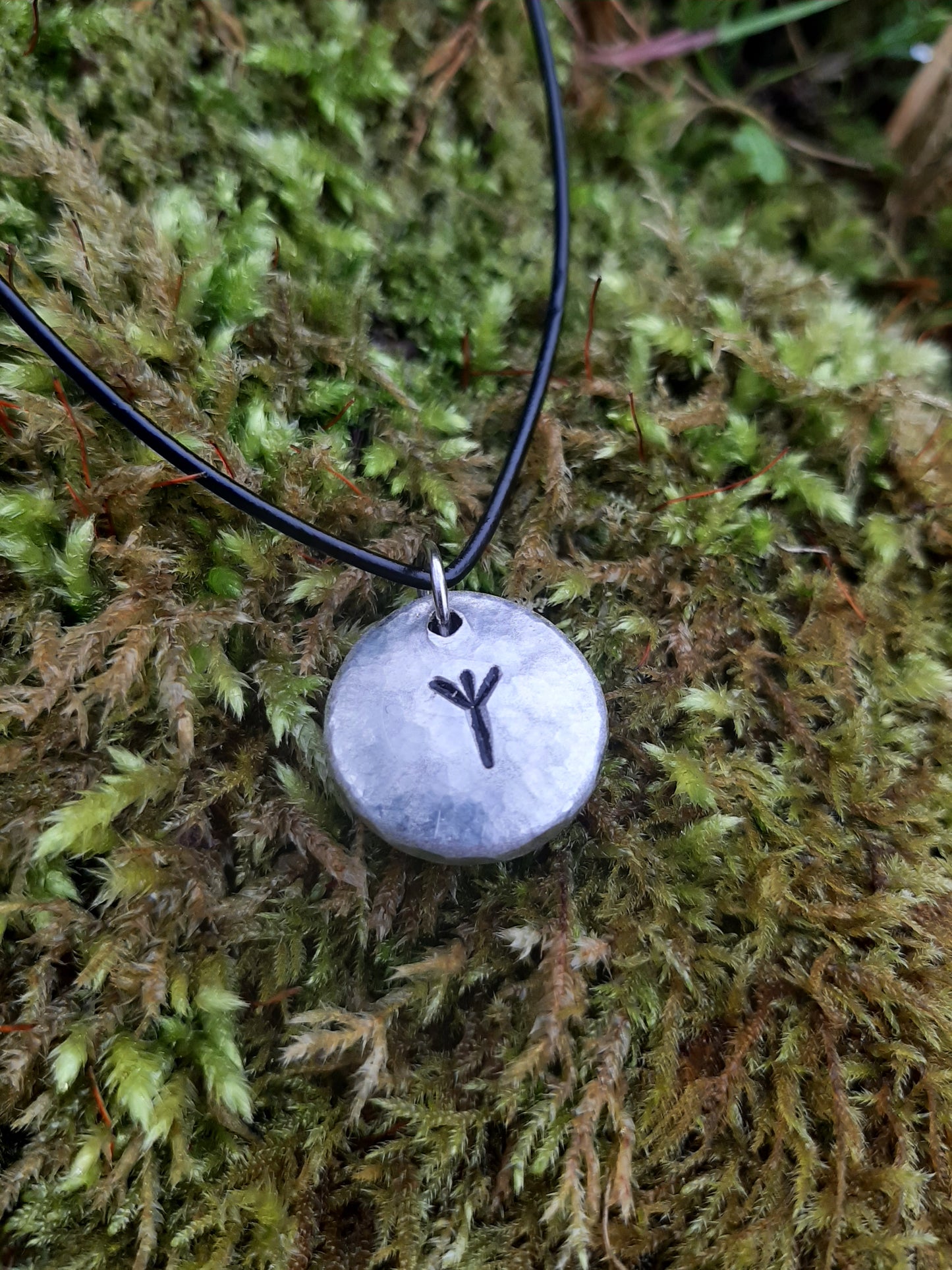 Viking Rune Necklace - Cast and Hammered Pewter - Algiz Rune - Protection Rune | Viking Necklace