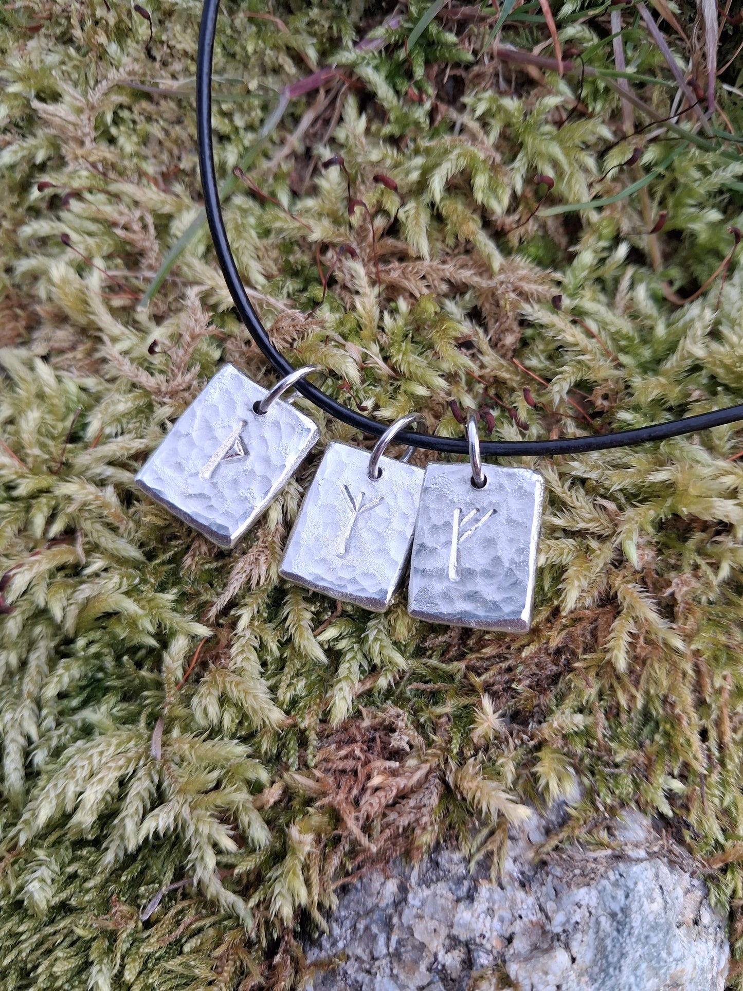 Personalised 3 Rune Necklace - Cast and Hammered Pewter - Viking Necklace