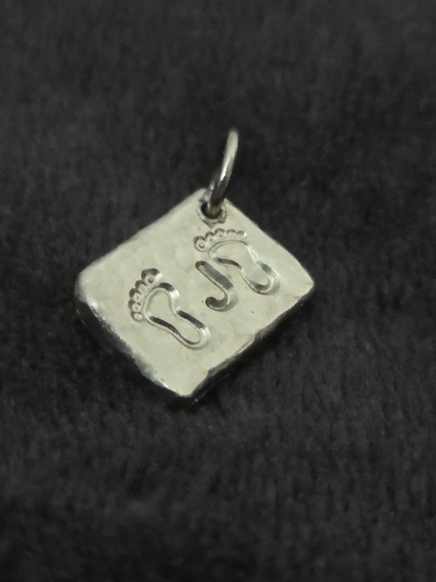 Personalised Baby Feet Initial Pendant Charm Necklace - Cast and Hammered Pewter - Baby shower gift